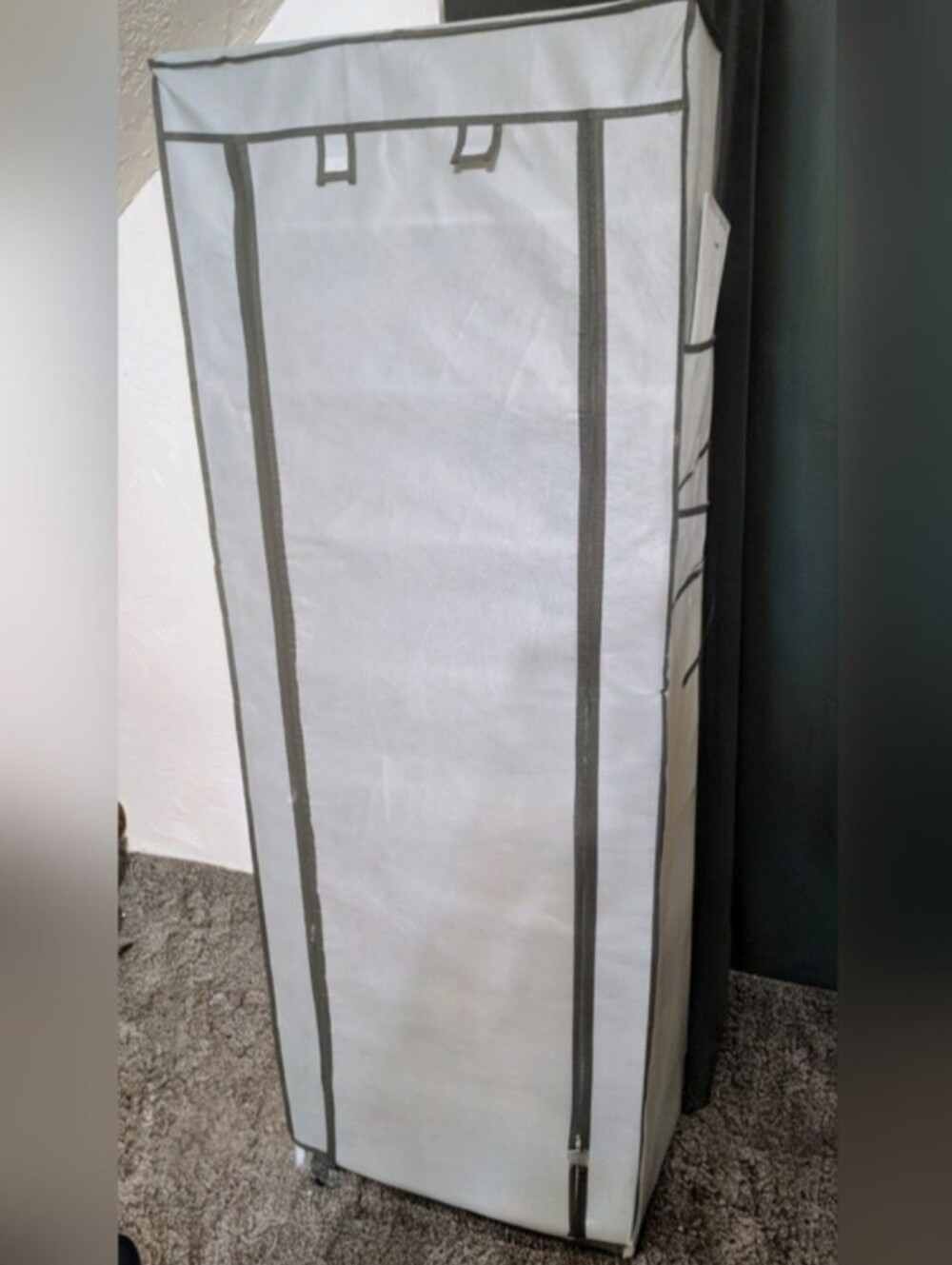 Portable Gray Fabric Wardrobe Closet with Zipper Self Standing